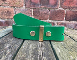 Green Leather Press Stud Snap Belt 3/4 - 2" Wide. Available with a choice of studs & loop.