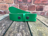 Green Leather Press Stud Snap Belt 3/4 - 2" Wide. Available with a choice of studs & loop.