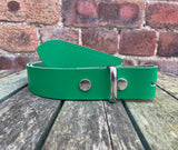 Green Leather Press Stud Snap Belt 3/4 - 2" Wide. Available with a choice of studs & loop.