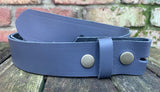 Plain leather 19mm-50mm wide press stud/snap belt with antique brass look steel studs. Choice of 13 colours.