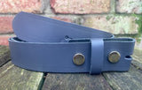 Plain leather 19mm-50mm wide press stud/snap belt with brass plated steel studs. Choice of 13 colours.