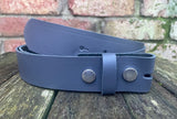 Plain leather 19mm-50mm wide press stud/snap belt with nickle plated steel studs. Choice of 13 colours.