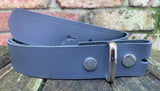 Plain leather 19mm-50mm wide press stud/snap belt with nickle plated steel studs. Choice of 13 colours.