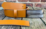 Plain Leather Belt with or without Double Line Plate Style Removable Buckle