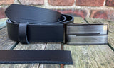 Plain Leather Belt with or without Double Line Plate Style Removable Buckle