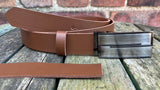 Plain Leather Belt with or without Double Line Plate Style Removable Buckle