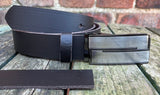 Plain Leather Belt with or without Double Line Plate Style Removable Buckle