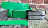 Plain Leather Belt with or without Double Line Plate Style Removable Buckle