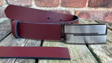 Plain Leather Belt with or without Double Line Plate Style Removable Buckle