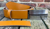 Plain Leather Belt with or without Single Line Plate Style Removable Buckle