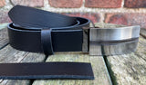Plain Leather Belt with or without Single Line Plate Style Removable Buckle