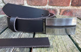 Plain Leather Belt with or without Single Line Plate Style Removable Buckle