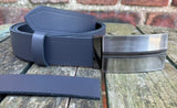 Plain Leather Belt with or without Single Line Plate Style Removable Buckle