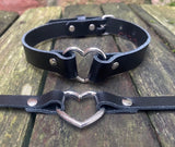 Heart ring leather choker 10mm or 19mm wide. Choice of 13 colours.