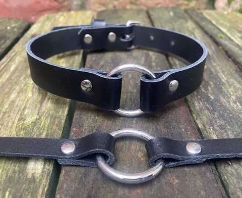 O-ring leather choker 10mm or 19mm wide. Choice of 13 colours.