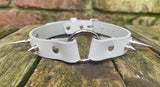 Spiked o-ring leather choker approx 19mm wide. Choice of 13 colours and spike size.