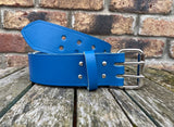 Ocean Reef Blue 2 Pronged Indiana Antique Leather Belt. 1 1/2" or 2" wide.