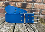 Ocean Reef Blue 2 Pronged Indiana Antique Leather Belt. 1 1/2" or 2" wide.