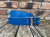 Ocean Reef Blue Indiana Antique Leather Belt. Choice of Widths & Buckles.