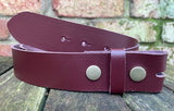 Plain leather 19mm-50mm wide press stud/snap belt with antique brass look steel studs. Choice of 13 colours.