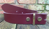 Plain leather 19mm-50mm wide press stud/snap belt with brass plated steel studs. Choice of 13 colours.