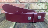 Plain leather 19mm-50mm wide press stud/snap belt with nickle plated steel studs. Choice of 13 colours.