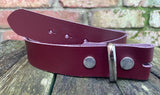 Plain leather 19mm-50mm wide press stud/snap belt with nickle plated steel studs. Choice of 13 colours.