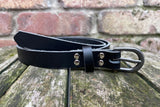 Plain leather 19mm wide belt with antique silver look zinc buckle. Choice of 13 colours PH75364