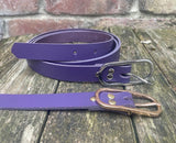 Plain leather 19mm wide belt with nickel plated or gold plated buckle. Choice of 13 colours.