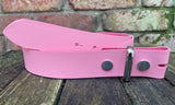 Plain leather 19mm-50mm wide press stud/snap belt with nickle plated steel studs. Choice of 13 colours.