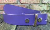 Plain leather 19mm-50mm wide press stud/snap belt with brass plated steel studs. Choice of 13 colours.