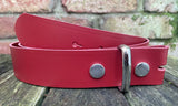 Plain leather 19mm-50mm wide press stud/snap belt with nickle plated steel studs. Choice of 13 colours.