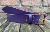 Plain leather 19mm-38mm wide belt with rose gold look steel single roller buckle. Choice of 12 colours