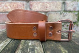 Buffalo leather 19mm-38mm wide belt with rose gold look steel roller buckle. Choice of 9 colours