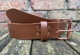Plain leather 19mm-38mm wide belt with rose gold look steel single roller buckle. Choice of 12 colours