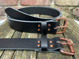 Plain leather 19mm-38mm wide belt with rose gold look steel single roller buckle. Choice of 12 colours