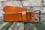 Buffalo leather 19mm-38mm wide belt with rose gold look steel roller buckle. Choice of 9 colours