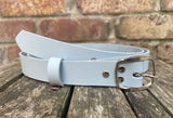 Plain leather 25mm wide belt with nickle plated steel buckle. Choice of 13 colours SBF24C