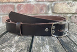 Plain leather 25mm wide belt with nickle plated steel buckle. Choice of 13 colours SBF24C