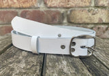 Plain leather 25mm wide belt with nickle plated steel buckle. Choice of 13 colours SBF24C