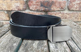 Buffalo leather belt & Slider Style Gunmetal Steel Buckle. 1 1/2" wide choice of colour