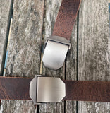 Buffalo leather 38mm wide belt with Slider Style Gunmetal Steel Buckle. Choice of 9 colours