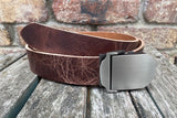 Buffalo leather belt & Slider Style Gunmetal Steel Buckle. 1 1/2" wide choice of colour
