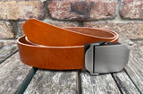 Buffalo leather belt & Slider Style Gunmetal Steel Buckle. 1 1/2" wide choice of colour