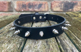 Spiked leather choker 1/2" to 2" spikes approx 19mm wide. Choice of 13 colours.