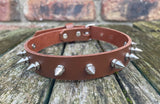 Spiked leather choker 1/2" to 2" spikes approx 19mm wide. Choice of 13 colours.