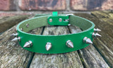 Spiked leather choker 1/2" to 2" spikes approx 19mm wide. Choice of 13 colours.