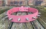 Spiked leather choker 1/2" to 2" spikes approx 19mm wide. Choice of 13 colours.