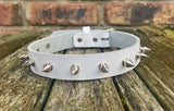 Spiked leather choker 1/2" to 2" spikes approx 19mm wide. Choice of 13 colours.