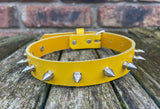Spiked leather choker 1/2" to 2" spikes approx 19mm wide. Choice of 13 colours.